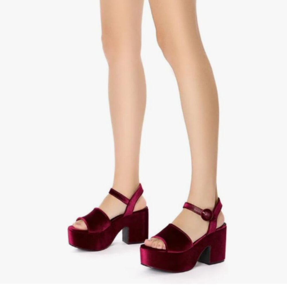 Women's Velvet Platform Sandals in Burgundy